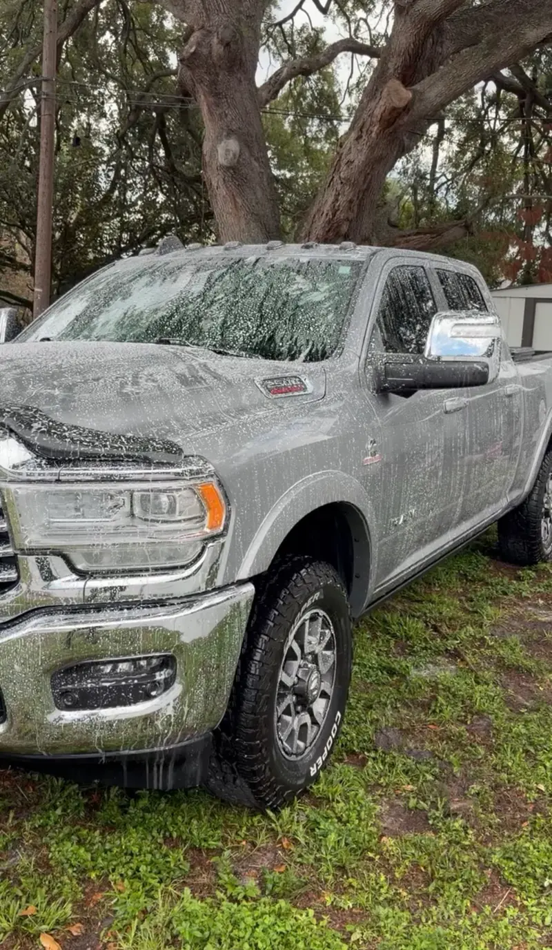 RAM 2500 pickup coated in snow foam