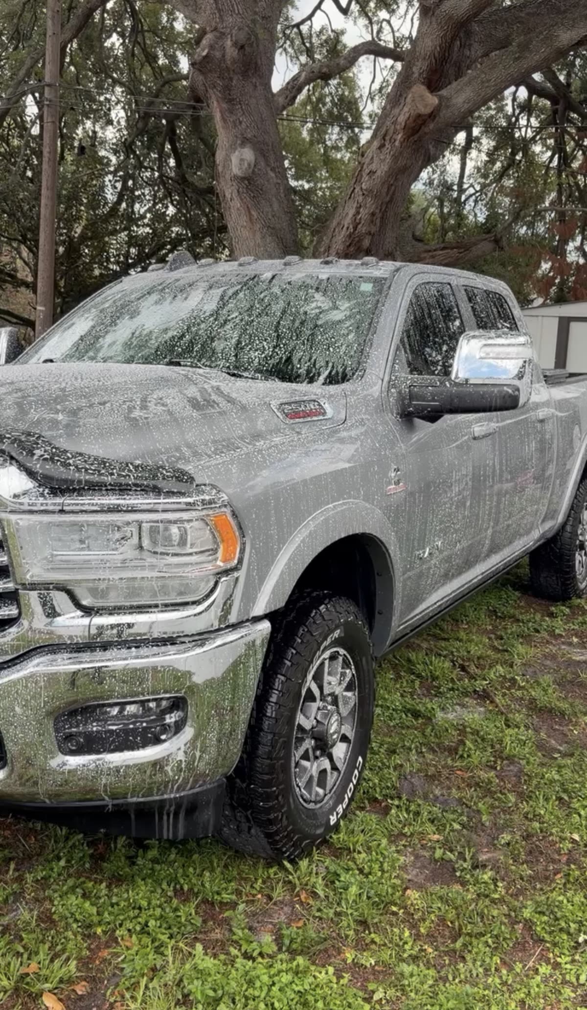 RAM 2500 pickup coated in snow foam